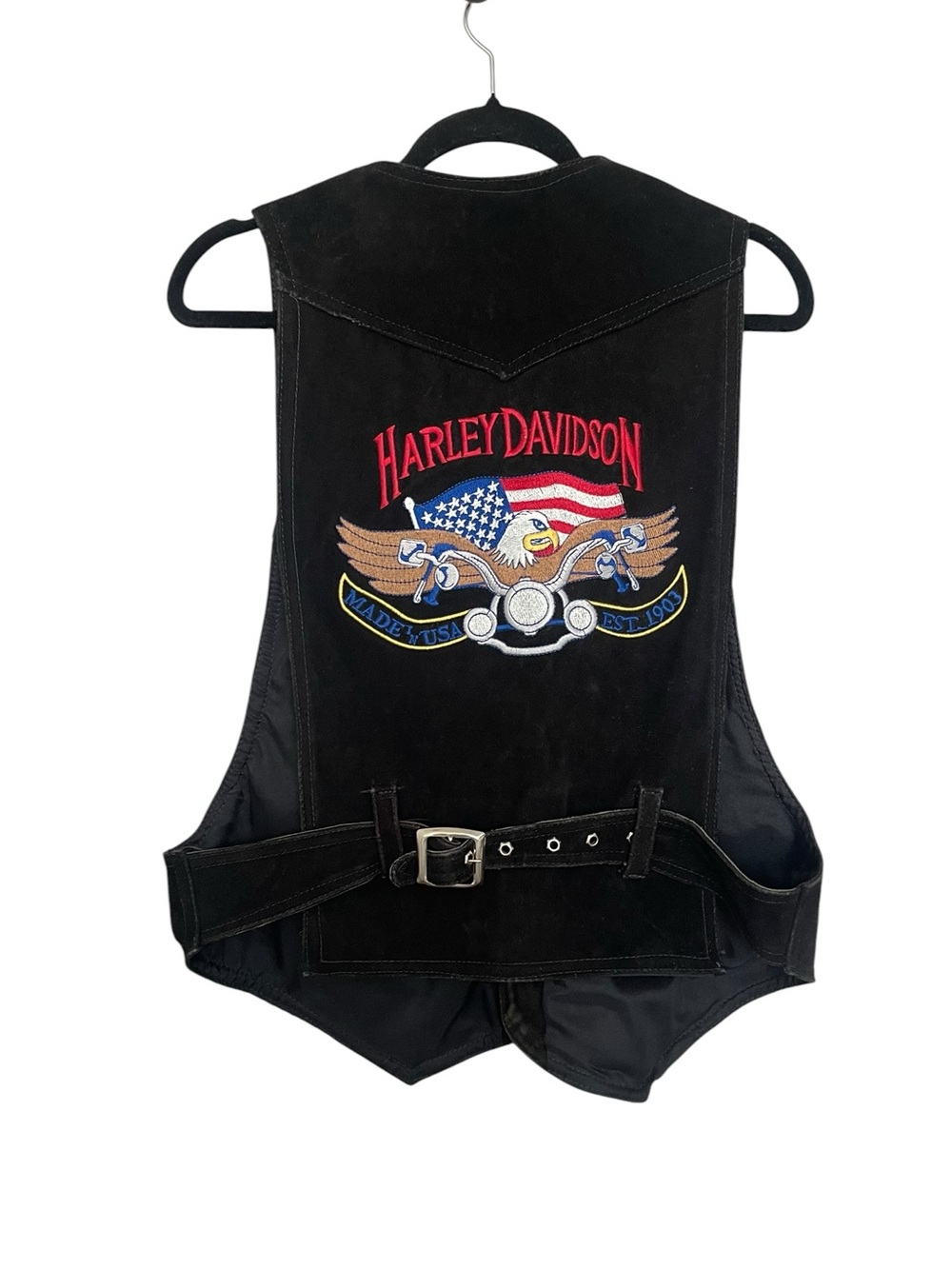 Harley-Davidson Black Suede Embroidered Eagle Vest